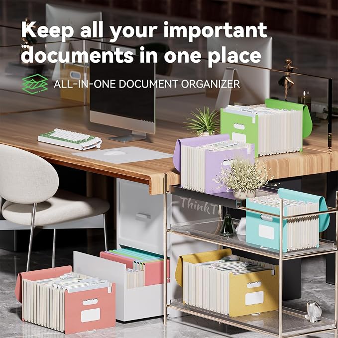 ThinkTex 12-Pocket Accordion File Organizer, Letter & A4 Size, 16 Colors | for Paper Receipts, Bills&Taxes Organizer, Portable Letter/A4 Size Document Holder for School, Office, Home