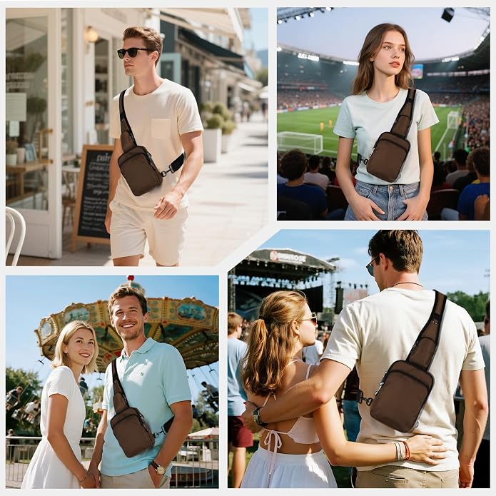 Sling Bag, Crossbody Bag with Zipper Lock, RFID Blocking & Water Resistant for Men and Women