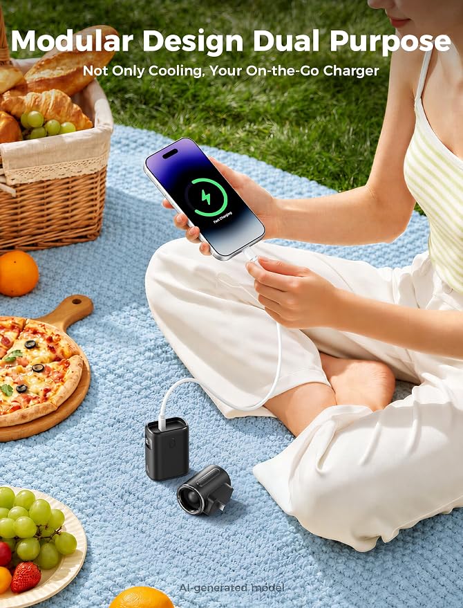 Aecooly Mini Portable Fan with Power Bank, Powerful Handheld Fan | 36ft/s High Speed, [8.5H Max Cooling], 4 Speeds Detachable Modular, Personal Pocket for Summer, Travel, Gifts for Women-Black