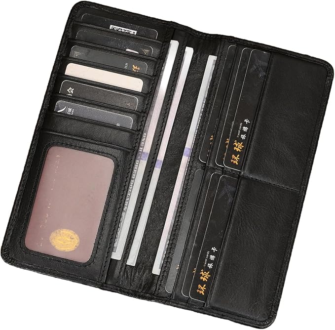 Genuine Leather Long Wallet for Men, Large Capacity Purse Clutch Bag Handbag Checkbook Cash Credit Cards Phone Holder | Large Capacity