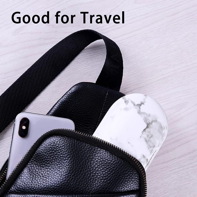 Muf 2 in 1 Contact Lens Case and Glasses Case, Double Sided Design with Mirror, Portable Travel Kit with Tweezer, Remover and Solution Bottle, Black & White Marble