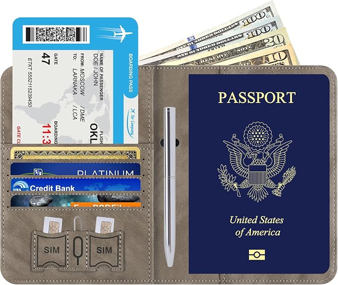 Airtag Passport Holder for Travel Essentials, RFID Passport Cover | Rfid Blocking Wallet, Synthetic Leather Case, Vacation Travel Accessories, For Women Men