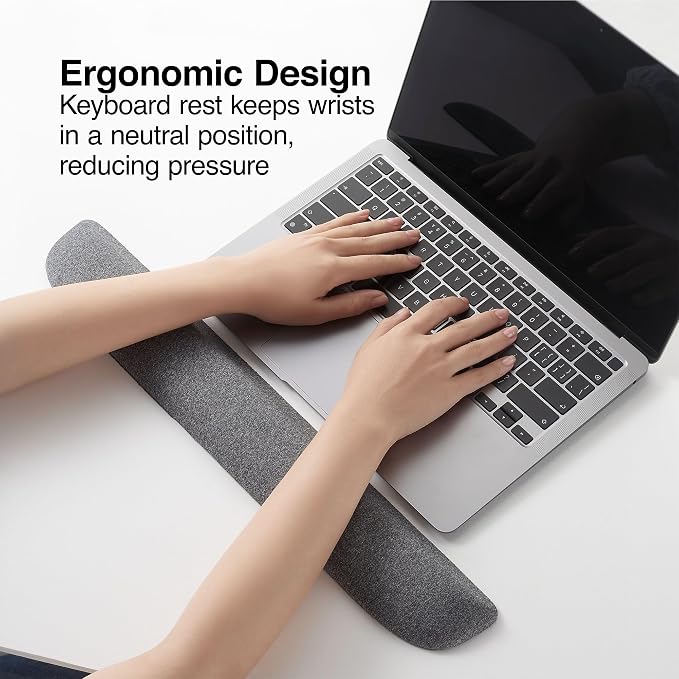Staples Ergonomic Gel Keyboard Wrist Rest, Non‑Slip Base, Soft Wrist Support Cushion for Easy Typing, Full‑Size Keyboards, Gray – Comfortable for Office, Home & Computer Work