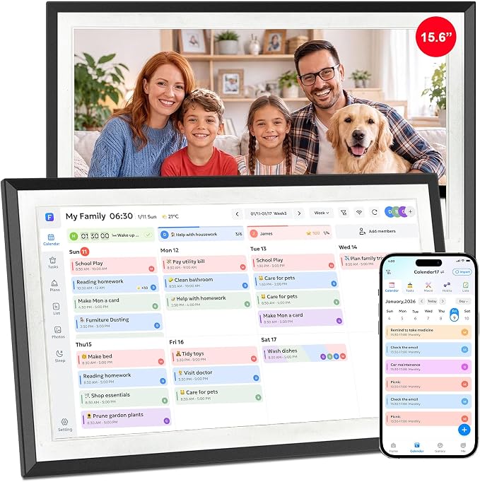 Digital Calendar Wall Touch Screen 15.6" HD Smart Family Planner | Whole-Family Schedule Sync, Chore Rewards & Meal Planning, Zero Subscription Fees, Photo Frame