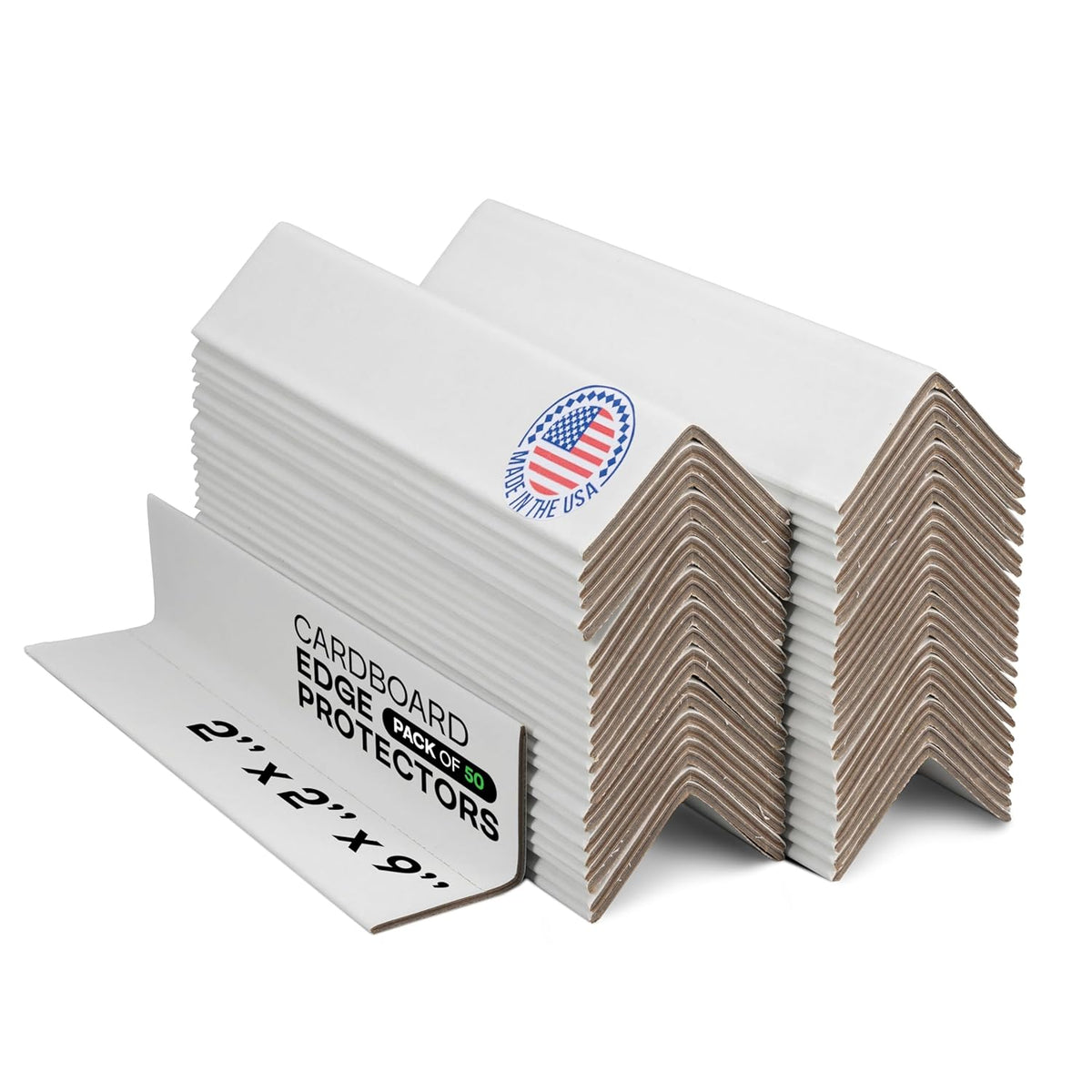 IDL Packaging - CEP-9-M Cardboard Edge Protector 2" x 2" x 9", Pack of 50 – White Kraft Cardboard Corner Protectors for Shipping – V-Board Reinforced Pallet Edge Protector