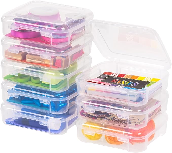 IRIS USA Scrapbook Case |Made in USA| Fits 6"x6" - Thick (8-Pack) - Clear | Portable Plastic Organizers with Built-In Handles for Small Paper, Art, Craft Supplies & Photos