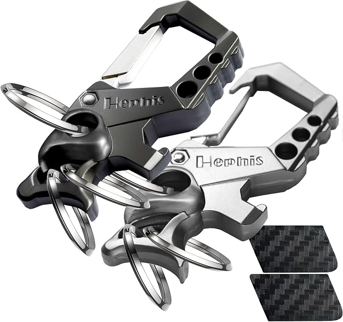 Hephis Skull Heavy Duty Key Chain,Car Emergency Escape Tool, Seat belt Cutter,Bottle Opener,Carabiner Car Key Chains