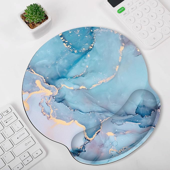 KONVINIT Ergonomic Mouse Pad with Wrist Rest, Small Mousepad with Non-Slip Rubber Base and Smooth Surface, Blue Mouse Pads for Desk, Office Desk Accessories