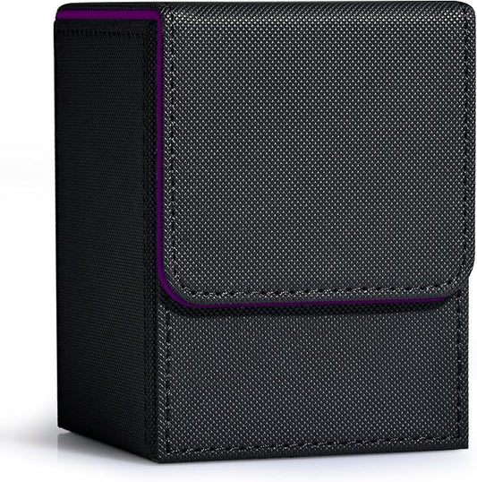 ZLCA Card Deck Box for MTG, Yugioh Deck Case Holds 100+ Single Sleeved Cards, PU Leather Magnetic Storage Box Fits for CCG TCG Sport Card (Black& Purple)
