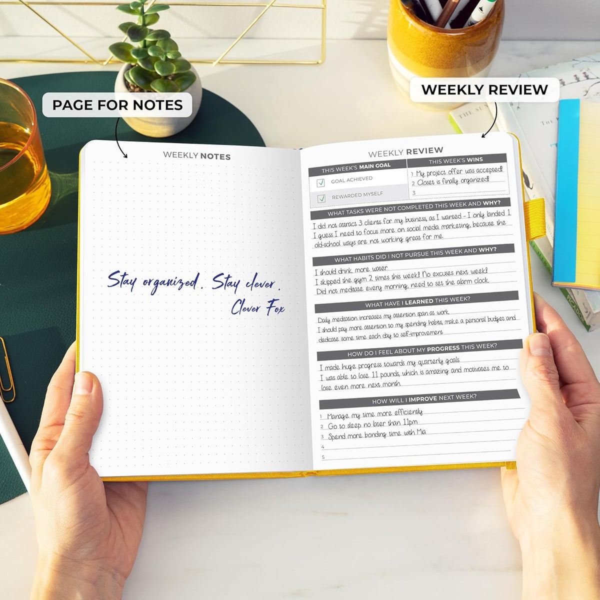 Clever Fox Daily Planner – Undated Planning Notebook with Hourly Schedule & To-Do List – Personal Day Task & Work Organizer, 6 Months (Amber Yellow)