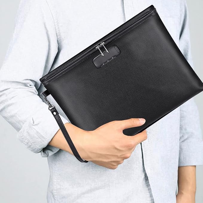 Fireproof Document Bag with Lock + Fireproof Document Box with Lock, Storage Pouch for A4 Letter Size Document, Cash, Cell Phone, Tablet, Credit Card,Passport