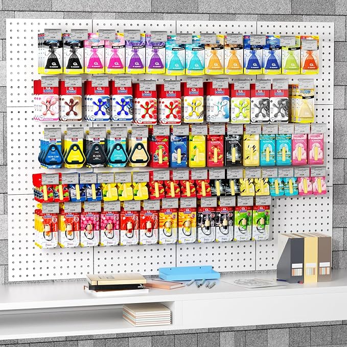 Peg Board, 6PCS Metal Pegboard, Heavy Duty pegboard Wall Organizer with Frame. White pegboard for Walls, Garage, Workbench, Craft Room Tool Organization, Metal peg Board Panels 12in*12in