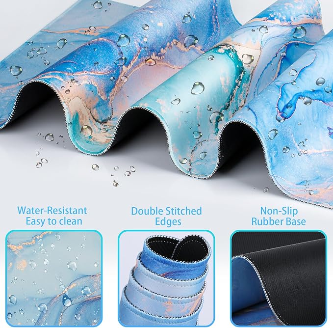 4 in1 Desk Mat Blue, Large Gaming Mouse Pad with Wrist Rest, | XXL Mousepad+Keyboard Wrist Rest+Mouse Pad Wrist Support+Cup Coaster Ergonomic Computer Desk Arm Wrist for Decor Office Women