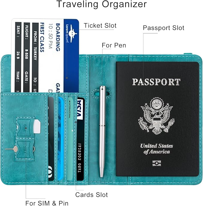 WALNEW Passport Holder for Travel, RFID Passport Cover Wallet for Women Men, PU Leather Passport Book Card Holder Case with Pen, Travelling Essentials for Flying | PU Leather Passport Cover Case with Pen Holder, Travel Must Haves Accessories, Passport ...