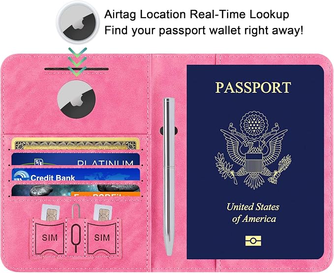 Airtag Passport Holder for Travel Essentials, RFID Passport Cover | Rfid Blocking Wallet, Synthetic Leather Case, Vacation Travel Accessories, For Women Men