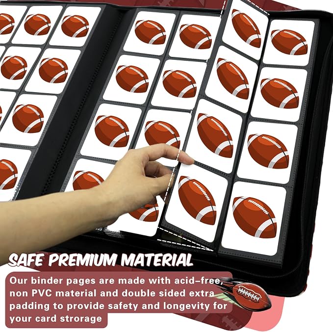 Football Card Binder 16 Pocket, Premium 1000+ Cards PU Cover Trading Sports Card Binder Side Loading Card Holder Collection Album Folders