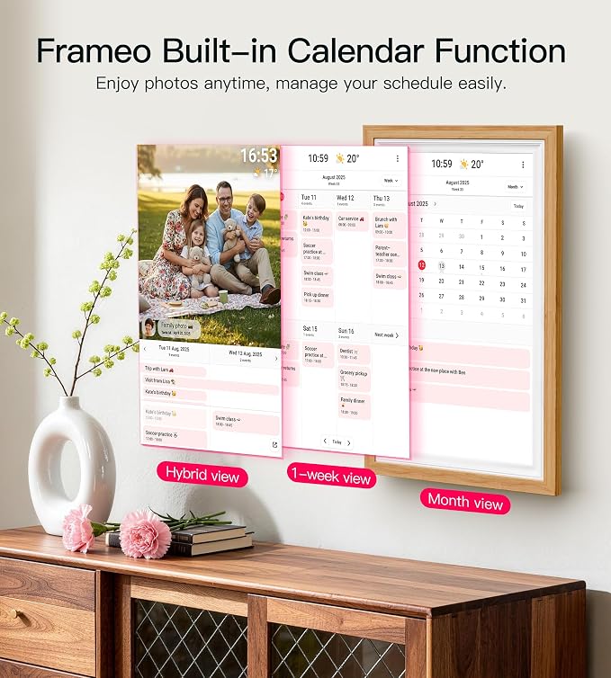 64GB Frameo 15.6" Digital Picture Frame Large 1920 x 1080 IPS FHD Touch Screen WiFi Electronic Photo Frames Share Moments Instantly Anywhere Best Gifts for Parents and Grandparents Natural Wood
