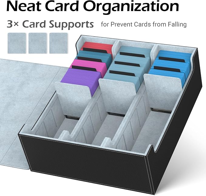 3-Row【2400+】 Trading Card Storage Box, Card Organizer Holder with 8 Dividers, Case Fit for MTG TCG Magic Commander Deck Playing Cards, Deck Box for Sport Card