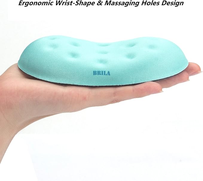 BRILA Ergonomic Memory Foam Mouse Wrist Rest Support Pad Cushion for Computer, Laptop, Office Work, PC Gaming - Massage Holes Design - Wrist Pain Relief (Aquamarine Mouse Wrist Rest)