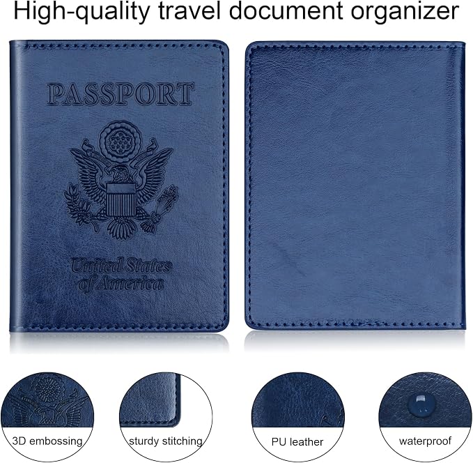Herain Passport Holder 2Pcs, Passport Cover Wallet Case for Women Men Family, Passports Book Holders Travel Must Haves Cruise Ship Essentials (Dark Blue & Rose Gold)