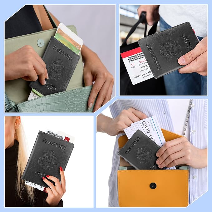 Passport Holder for Travel Men Women - Passport Cover, Passport Wallet Case Travel Essentials Travel Must Haves Accessories Blocking Leather Card Slot Protector for Stocking Stuffers Gifts,Black&Brown