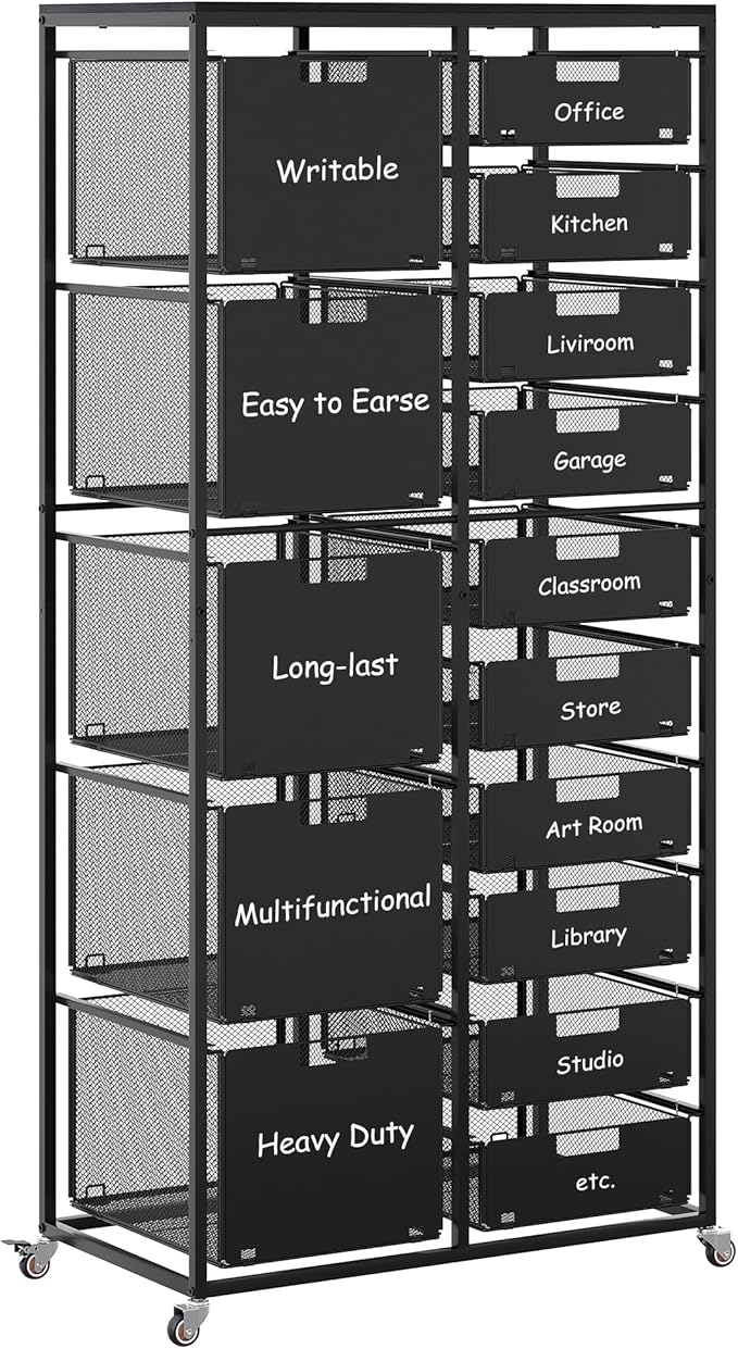EasyPAG Rolling Storage Cart With 15 Drawers, Metal Craft Organizers with Wood Tabletop for Home, Letter/Legal Size Rolling File Cart for Office, Classroo and Dorm, Black
