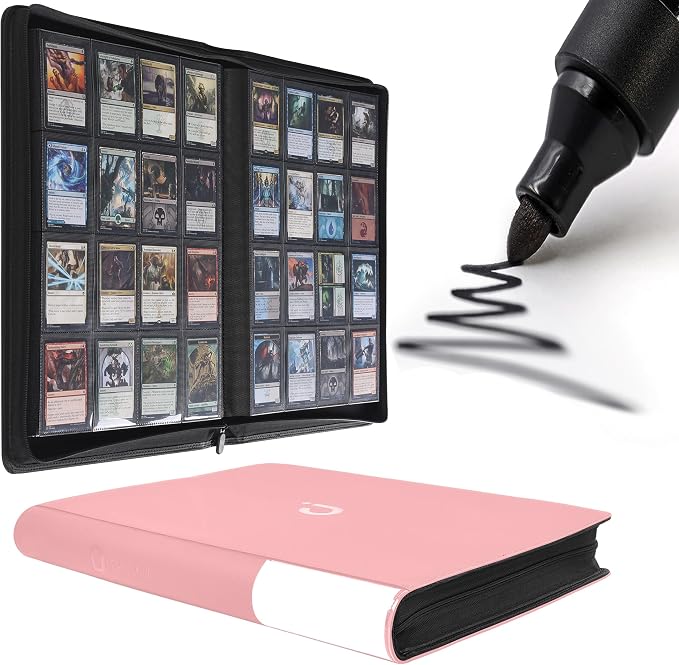 D DACCKIT Card Binder 16 Pocket - Fits 1024 Cards，4X4 Ringless Card Album with Sleeves for Trading Cards & Sports Cards（Model A，Light Pink）
