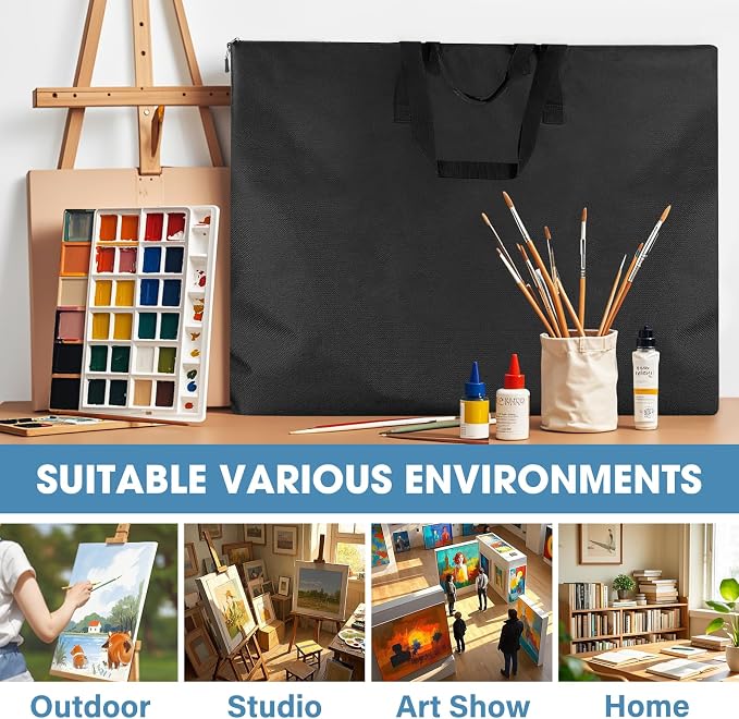 ZKOO Large Size Art Portfolio Bag, Light Weight Art Canvas Portfolio Case with Nylon Shoulder Strap, Carrying Storage Case for Artwork, Poster, Sketching, and Drawing (Compatible 24 * 36 Inch-Black)