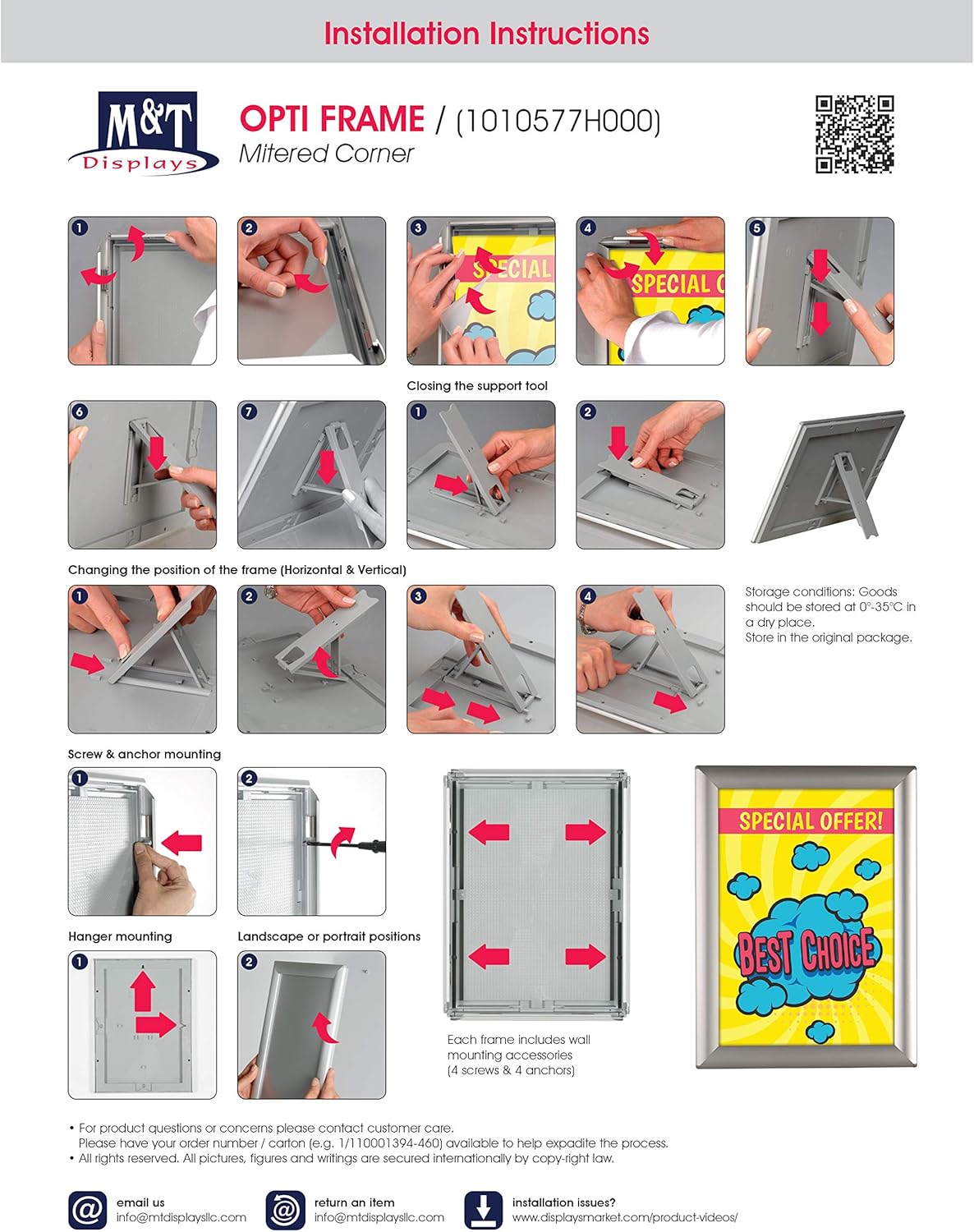 M&T Displays Opti Snap Poster Frame 8.5x11 Inch with Back Support Black Color 1" Aluminum Profile, Front Loading, Wall Mounting, Photo, Picture, Document, Sign Holder