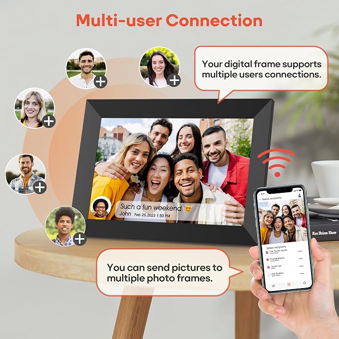 BIGASUO Digital Picture Frame, 10.1" Frameo Digital Frame WiFi with 32GB Memory, 1280x800 IPS Touch Screen, Send Photos/Videos from Your Phone Anywhere, Photo Gifts for Parents and Grandparents 2 Pack
