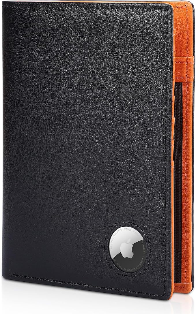 Polare Luxury RFID Blocking Leather Passport Holder Travel Wallet For Men and Women (Black/Brown with AirTag Slot)