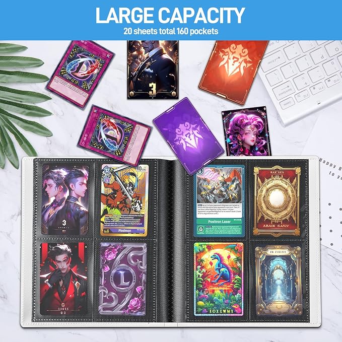 Card Binder, Upgraded 4 Pockets Trading Card Collection Binder for Cards, 160 Pockets Mini Card Book Holder Album - White