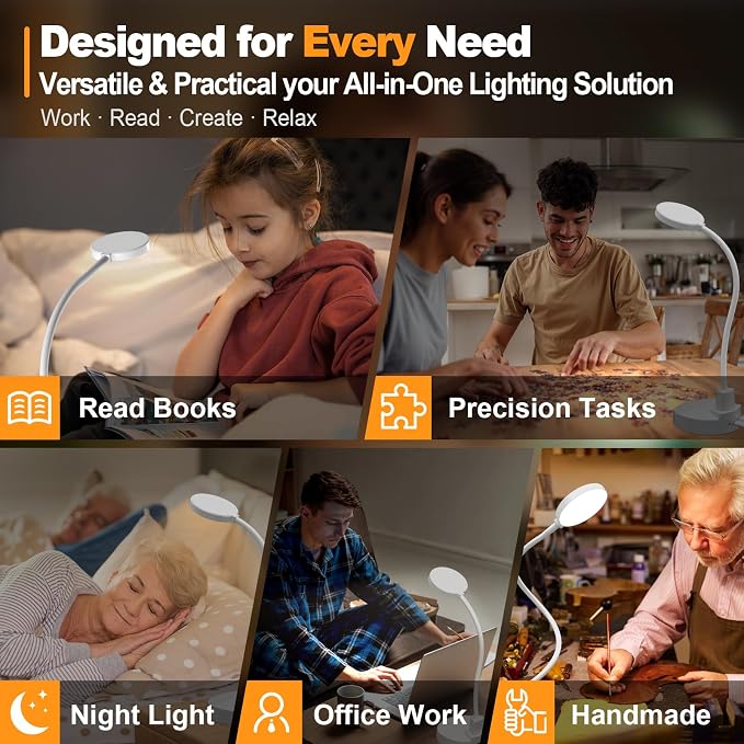 15W LED Desk Lamp with USB Charging Ports, [Button & Remote Control] Dimmable Table Lamp with 3 Color Modes, 5 Brightness Levels, 4 Timers, Flexible Reading Light for Home Office, Bedroom, Kids Study