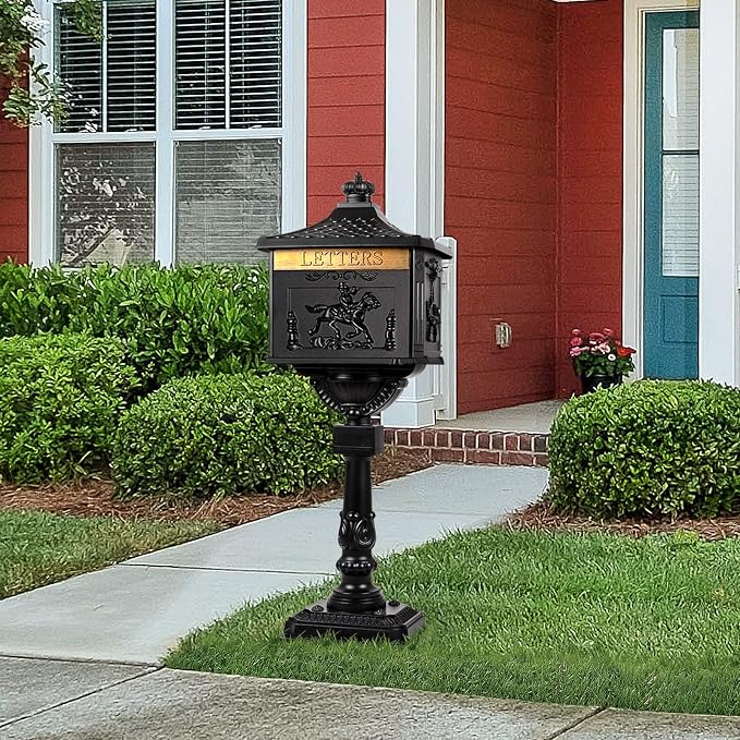 Polar Aurora Mailbox Cast Aluminum Black Mail Box Postal Box Security Heavy Duty New