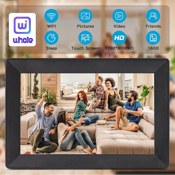 Digital Picture Frame, 10.1 Inch Digita Photo Frame WiFi, 1280x800 IPS HD Touch Screen 16GB Storage Space,Wall-Mounted,Auto-Rotate, Instantly Share Photos/Videos via App,Black