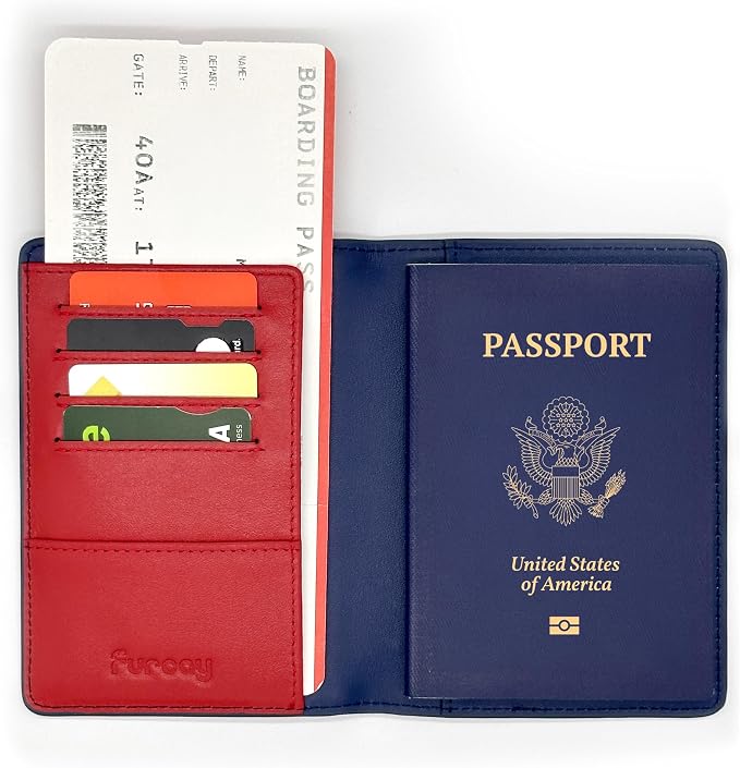Slim Nappa Leather RFID Blocking Passport Cover (Blue/Red) | Genuine Leather Passport Holder for Men and Women