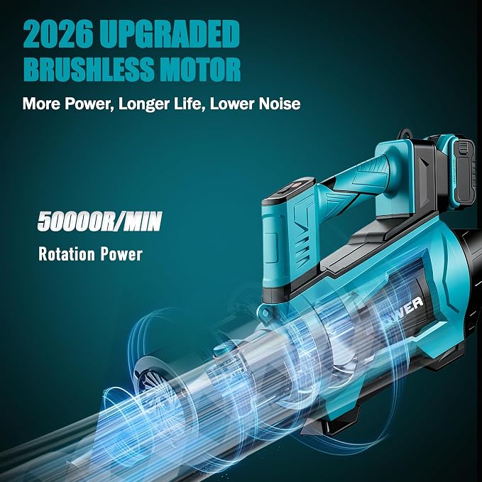 Cordless Leaf Blower Compatible with M Akita 18V Battery(No Battery) - 250MPH| 750CFM | 6 Speed Brushless Turbo Powerful Electric Leaf Blowers for Lawn Care, Patio, Blowing Leaves