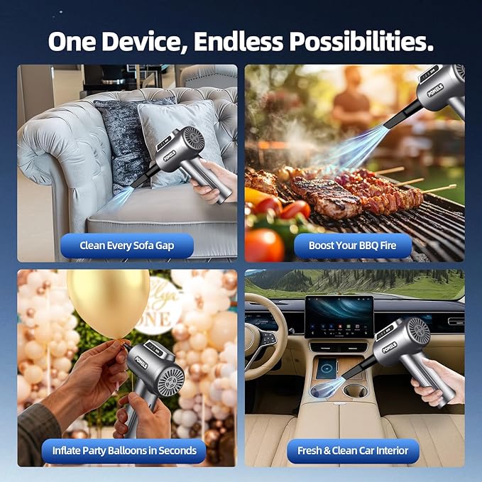 Compressed Air Duster, 110000RPM Ultra-Powerful Electric Air Duster with LED Light, 3-Speed Adjustable, Rechargeable Cordless Mini Blower for Computer, Keyboard, Car, PS5, Outdoor & Home Cleaning