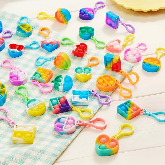 JOYIN 30 Pcs Mix Pop Fidget Keychain, 30 Pack Pop Fidget Toys Bulk Party Favors for Kids, Goodie Bags Stuffers End of Year Back to Student Gifts Classroom Prizes Birthday Sensory Toys