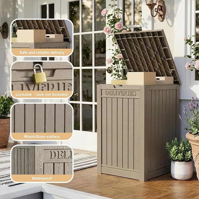 PatioZen Package Delivery Box 55 Gallon with Lockable Secure,Outdoor Package Drop Container Waterproof for Porch Patio and Curbside(Grey)