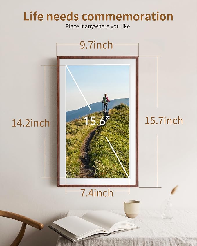 FRAMEO 15.6 Inch 32GB WiFi Large Digital Photo Frame 1920 * 1080 IPS FHD Touch Screen Smart Digital Picture Frame, Wall Mountable, Auto-Rotate,Share Instantly, Birthday Gifts for Women, Mom