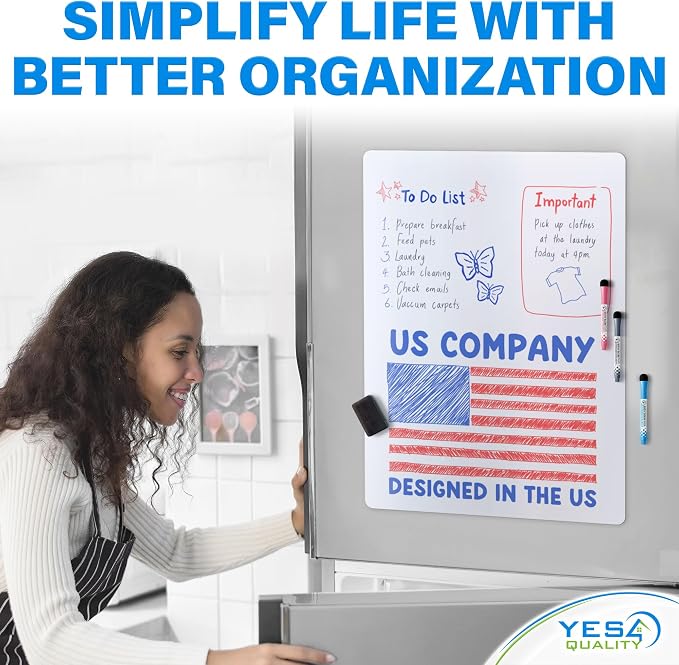 29x21” Magnetic Dry Erase White Board for Fridge w/ 3 Markers & Eraser | Yes4Quality Stain-Resistant Whiteboard Planner Organizer Sheet, Sticks to Most Refrigerators, Colorful Markers, Magnet Eraser