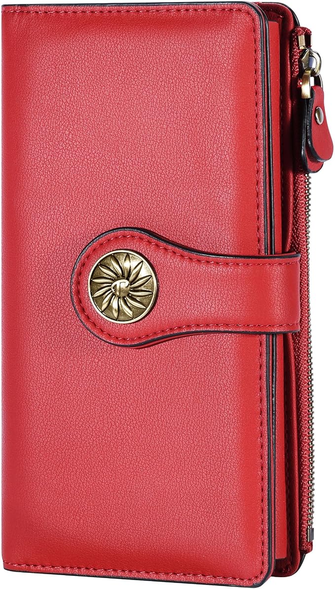 Travelambo Women's Wallet RFID Blocking Trifold Clutch Large Capacity Credit Card Holder Travel Purse
