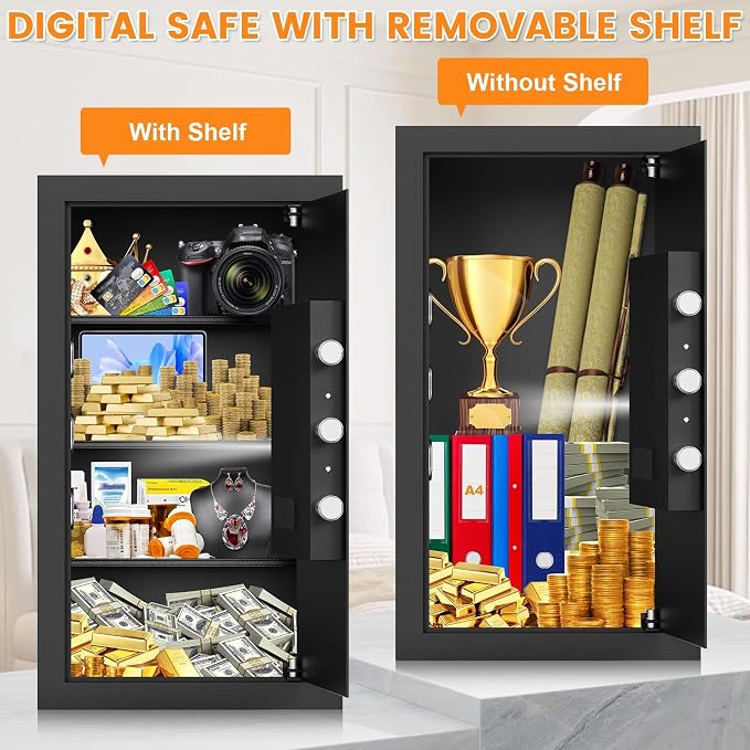 6.0 Cu Ft Large Safe Box for Home Use, 27.6"H Heavy Duty Home Safe | with Alarm System, Removable Shelves, Wall/Floor Mountable Anti-theft Security Safe for Money Jewelry Documents