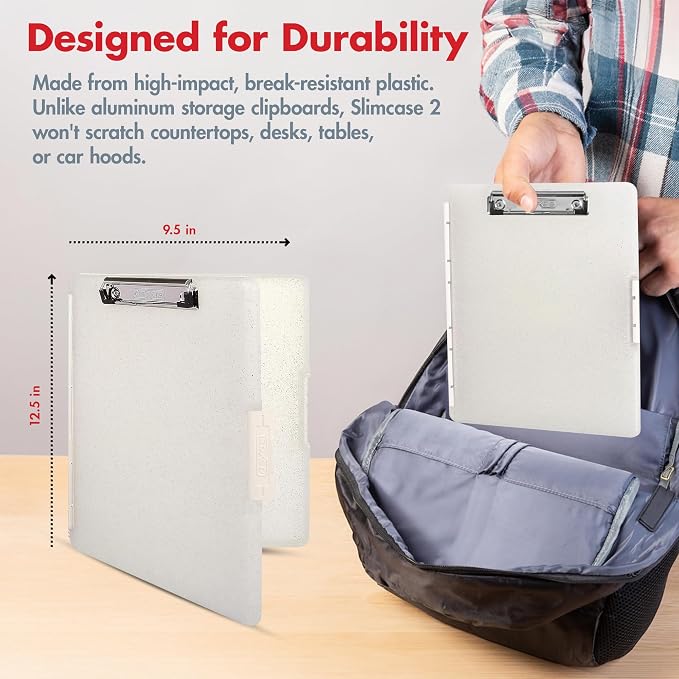 Dexas Slimcase 2 Plastic Clipboard with Storage and Side Opening, Natural Glitter White Binding, Office Supplies Clipboards to Organize, Carry and Store, A4 Holder, Nursing Clipboards(Pack of 6)