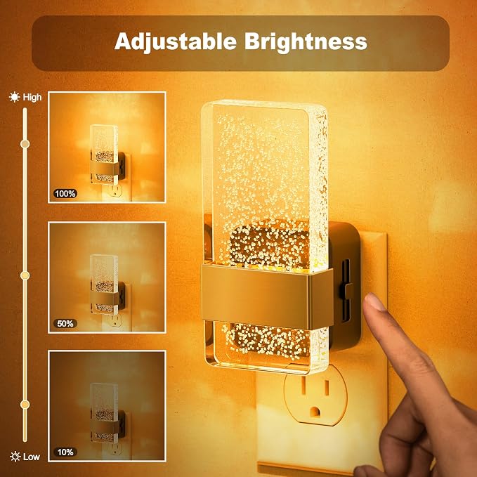 JandCase Night Lights Plug into Wall, Dusk to Dawn Sensor, 2000K Amber Warm White LED, Acrylic Bubble Design, 0-100lm Adjustable Brightness, 2-Pack for Bedroom, Bathroom, Living Room, Hallway