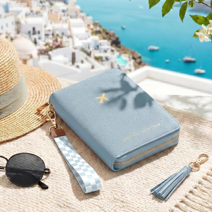 Beautiful Passport Holder And Travel Wallet with Wristlet Strap | All-in-One Organizer for Women Holds up to 4 Passports, w Card Slots and Keychain - RFID Blocking Keeps Documents Safe