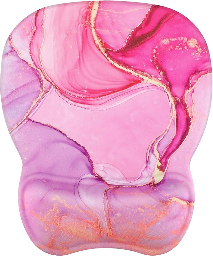 MROCO Ergonomic Mouse Pad with Gel Wrist Rest, 9.4 x 8.1 in, Pink Marble | Ergonomic Shape Design, Multiple Pattern Options, Gel Wrist Comfort, Smooth Lycra Surface, Non-Slip PU Base