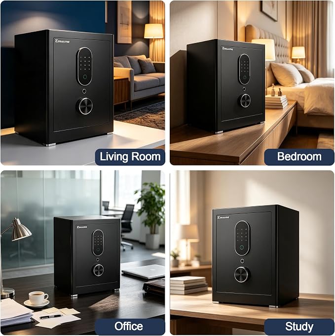 Safe Box, Money Safe with Fireproof Waterproof Bag, Medium Size Safes with Digital Keypad, Dual Alarm System, Removable Shelf for Valuables & Cash (Upgrade 2.0 CUFT Biometric