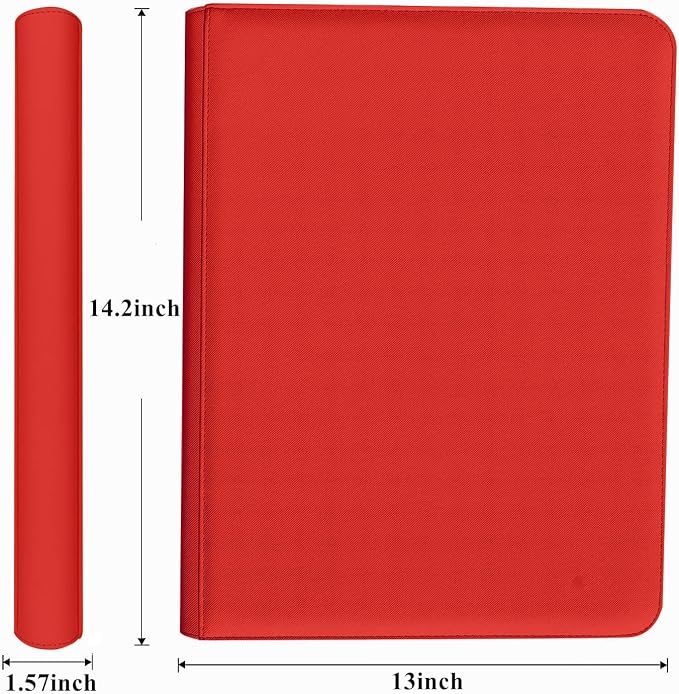 12 Pocket Card Binder, 720 Pockets PU Leather Zipper Trading Card Collection Album, Side-Loading Card Storage Folders for MTG, TCG, Game/Sport Crads (Red, 12 Pockets)